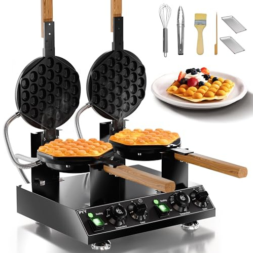 PYY 2-Head Bubble Waffle Maker - 3100W Commercial Hong Kong Egg Waffle Maker,180° Rotate, Non-Stick Plate, 50-250℃ Adjustable Temp, Bubble Waffle Machine for Commercial Use, 110V, Black