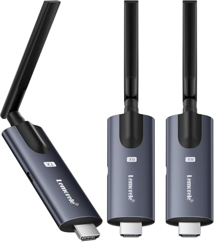 Lemorele Kit HDMI sans Fil, 1 TX + 2 RX, Jusqu’à 130 m, Extensible à 4 RX | 1080P@60Hz, Wi-Fi 5 GHz; 2 RX jusqu’à 130 m, 3–4 RX jusqu’à 100 m – affichage multi-écrans pour réunions et événements