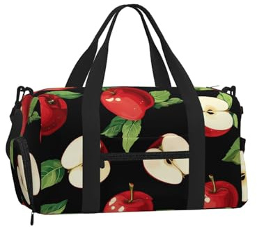 Borsone da palestra per uomo e donna, borsa da viaggio con foglie e mele, con scomparto per scarpe, impermeabile, per sport, notte, danza, yoga, borsa da portare con sé
