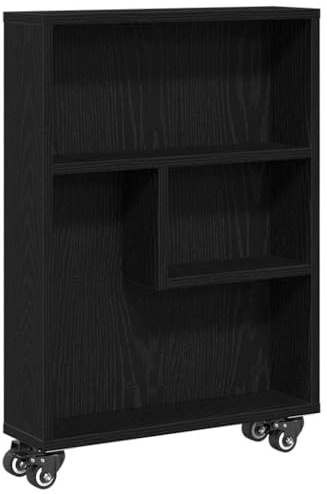 Favemtsl Carrello a rotelle stretto, scaffale a nicchia in legno, 3 ripiani, moderno carrello d'appoggio per ufficio e soggiorno, colore nero, effetto rovere, 48 x 13 x 69 cm
