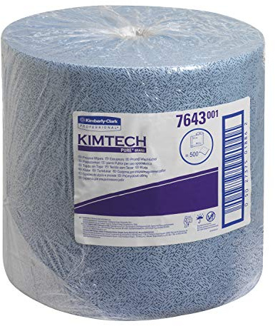 Kimtech Blue Process Wipers 7643, Heavy-Duty Cleaning Wipers for Chemical Use, Low-Lint, Silicon-Free, 1-Ply Embossed Roll,1 x 500 Sheets