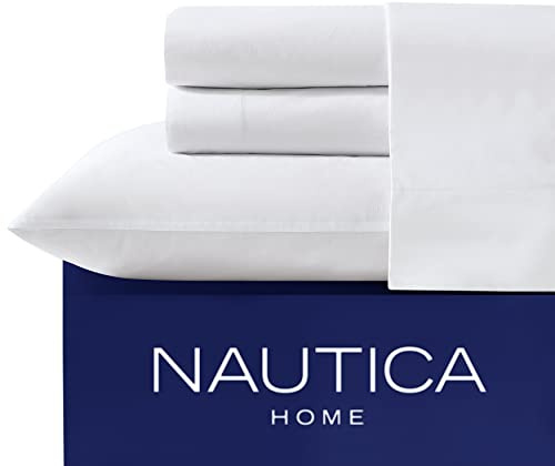 Nautica - Twin XL Bettlaken-Set, Baumwoll-Perkal-Bettwäsche-Set, knackig und kühl, Schlafsaal Essentials (weiß, Twin XL)