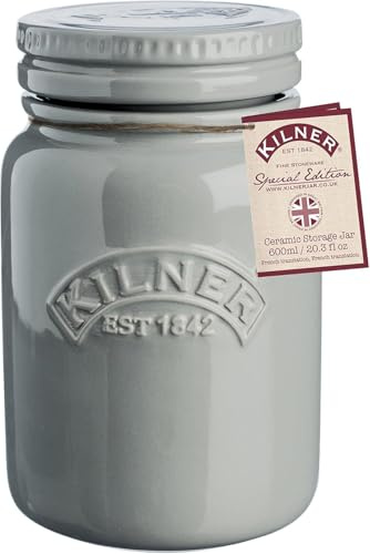 Kilner Keramikdose mit Deckel Morgennebel | 600 ml | Vorratsbehälter mit Deckel und Silikondichtung für trockene Lebensmittel wie Kaffee| lichtgeschütztes, luftdichtes Keramik Schraubglas