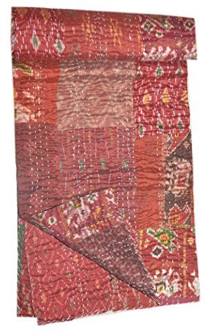 Tribal Asian Textiles Indische Vintage Ikat Seide Kantha Patchwork handgemachte Quilt Decke Einzelgröße Überwurf