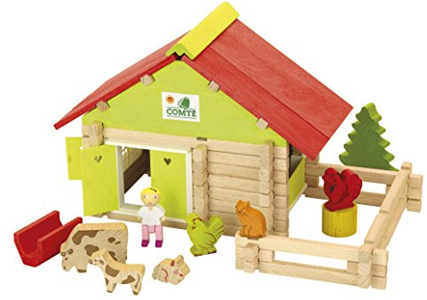Jeujura - Ferme avec Animaux 100 Pièces - Jeu de Construction 5 Ans - 8050 | Personnage et animaux inclus - Valisette de rangement - Jeu en bois enfant - Imagination - Fabriqué en France