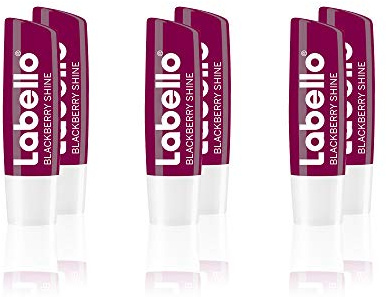 Labello Blackberry Shine Lot de 6 crayons de soin pour les lèvres (6 x 4,8 g), avec brillance rouge délicate et pigments chatoyants, soin des lèvres sans huiles minérales
