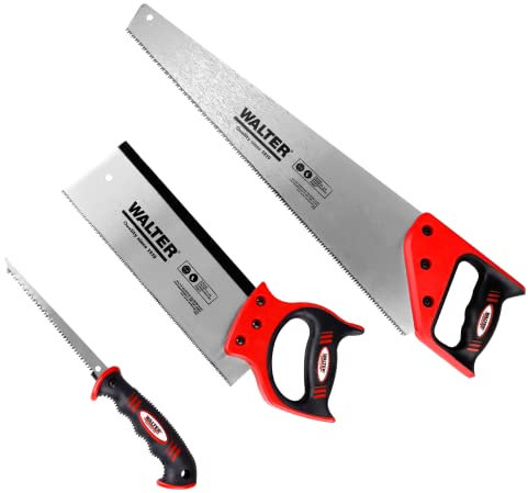 WALTER Sägen Set 3-tlg. bestehend aus Handsäge, Stichsäge & Rückensäge für robuste und präzise Sägearbeiten, ergonomischer geformter Griff für extra sicheren Halt, gehärtete und geschliffene Zähne