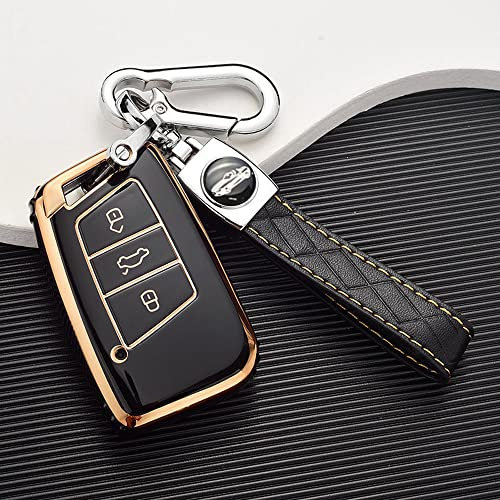 ontto TPU Autoschlüssel Hülle Passt für VW Passat B8 CC Arteon Atlas Jetta Magotan Golf Skoda Kodiaq Superb A7 Fernbedienung Cover Schlüsselanhänger Schutzhülle Schlüsselcover Schlüsselbox-Schwarz