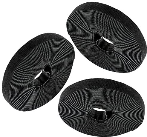 KissDate Reusable Fastening Cable Ties Hook and Loop Cable Straps 3 Rolls Adjustable Cord Ties for Cable Management, Cord Organizer Straps Black(5m*3)