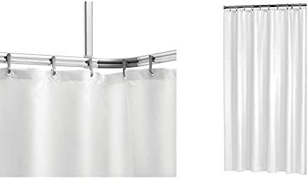 Sealskin Komplett Set Easy Roll Duschvorhangstange, Chrom-matt, Duschvorhanghalterung zur individuellen Montage auf Maß, Aluminium & Textil Duschvorhang Madeira, Farbe: Weiß, B x H: 180 x 200 cm