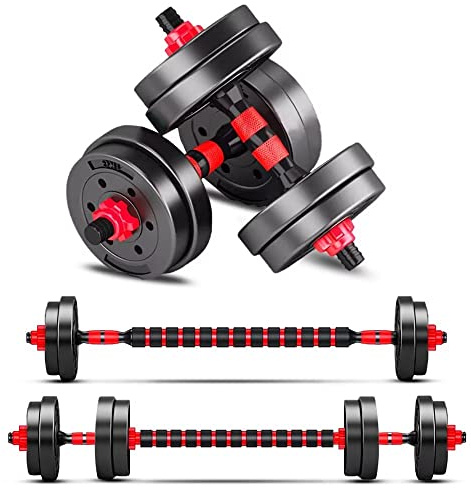 BCBIG Hantlar i set, vikter, justerbar hantelstång, hantelset, dumbbells, justerbar skivhantel, skivhantlar för män och kvinnor, styrketräning, röd, 15 kg (2 x 7,5 kg)