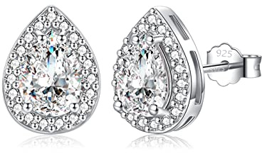 SNORSO Clous D'oreilles Argent Pour Femme Fille, Boucles d'oreilles Zircon Cubique Larme, Boucles d'oreilles Diamant Pierre de Naissance Avril, Cadeau Anniversaire Mariage pour Femme Fille
