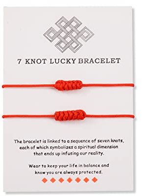 CheersLife 2 Stück Rote Schnur 7 Knoten Armband Kabbala Schutz Faden Seil | Paar Glücksamulett Freundschaft Verstellbare Armbänder Schmuck Geburtstagsgeschenk für Frauen Männer Mädchen Freund
