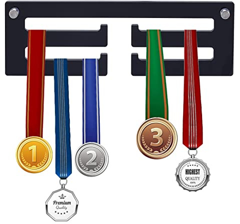 AHANDMAKER Medaillen-Aufhänger, 30 cm Rechteckiger Acryl-Medaillenaufhänger, Wandhalterung, Medaillenhalter, Rahmen Für alle Sportmedaillen, Fußball, Rennen, Schwarz