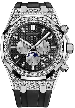 Automatische Uhren für Herren, Skelett-Uhren für Herren, analoge Tourbillon-Uhr, Sternenhimmel-Zifferblatt, 12-Stunden-Zifferblatt, Mondphase, blaues Lederarmband, 6533-Silbergehäuse mit Bohrer