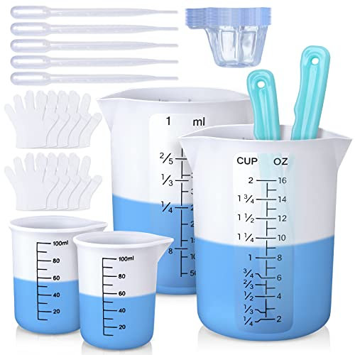 LET'S RESIN Silicone Measuring Cups, 450ml Accurate 2 Scales & 100ml Durable Measuring Cups, Epoxy Mixing Cup, Silicone Stirring Sticks, Easy to Clean, for Resin Crafts, Glitter Tumbler