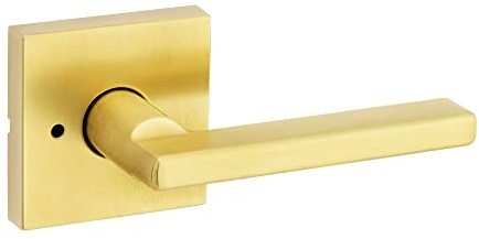 Kwikset Halifax Interior Privacy Door Handle with Lock, Door Lever for Bathroom and Bedroom, Satin Brass Reversible Keyless Push Button Lock Door Lever, with Microban Protection
