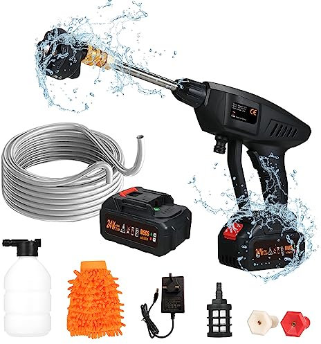 KKnoon 6-in 1 spray Cordless Power Washer 60Bar 300W High Power Washer Machine with Rechargeable Battery for Car Fence Floor Cleaning Watering