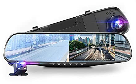 Dash Cam Auto，Telecamera per Auto da 4,3 Pollici Full HD 1080P Telecamera Auto，Telecamera Posteriore Impermeabile, Dashcam con Sistema di Monitoraggio Inverso