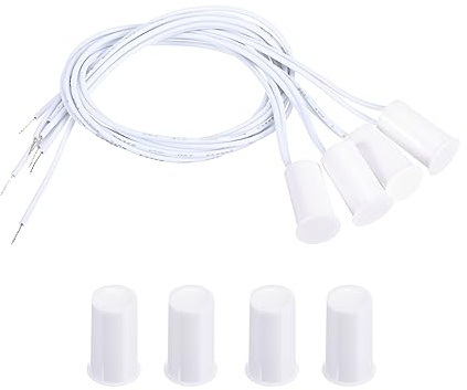 PATIKIL Magnético Reed Interruptor, 4 Paquete NC Anillo Alarma Contacto Sensor Cableado Empotrado Puerta Sensor Ventana Contacto Interruptor para Alarma Sistema, Blanco