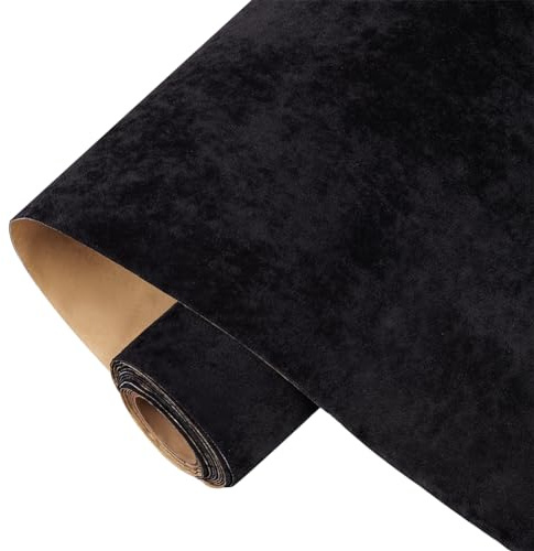 BENECREAT Fodera Floccata Autoadesiva da 3 x 40 cm, Tessuto in Velluto Fai da Te in Rotolo di Velluto Ghiacciato Nero per Arte e Artigianato, Contenitore di Monili, Sfondo