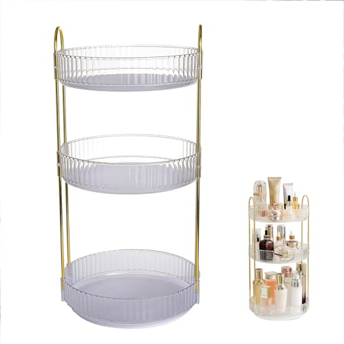PEESHON Make Up Organizer,360° drehbarer Makeup Organizer,Skincare Parfüm Organizer,Badezimmer Kosmetik Organizer, Schreibtisch Organizer für Kommode,Schlafzimmer(3 Schichten transparentes)