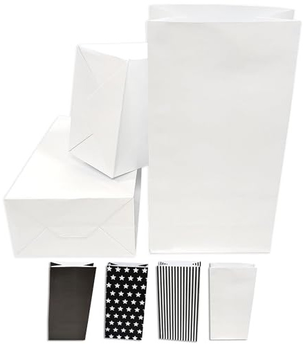 Frau WUNDERVoll® 60 Papiertüten mit Boden, weiß matt, 12x7x24cm / Blockbodenbeutel Tüte Papierbeutel Papiertüte Geschenktüte Geschenkbeutel Gastgeschenk Hochzeit Geschenktasche Falttasche