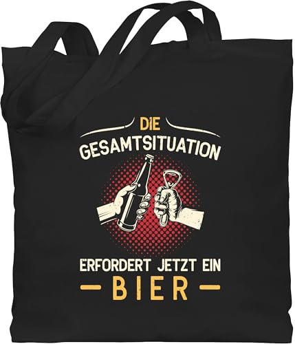 Baumwolltasche - Party & Alkohol Herren - Die Gesamtsituation erfordert jetzt ein Bier - Geschenk Bierfreunde Vatertag - Unisize - Schwarz - tasche sauf spruch alki sprüche saufen mit saufgeschenk