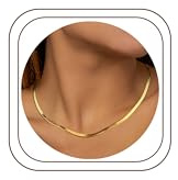 Finrezio kedja i guld för kvinnor, 14K, förgylld ormkedja, choker i rostfritt stål, halsband, fiskbenskedja för kvinnor, skiktat, justerbart halsband, smycke, födelsedagspresent 30,48 cm/16 tum (L),