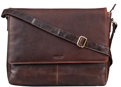 Vinlet Harvard Vintage Leder Messenger Bag | Gepolstert für 15 Laptop & DIN A4 | Ideal für Büro, Uni & Alltag | Unisex Design