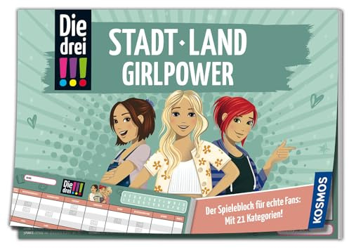 KOSMOS Die drei !!! Stadt Land Girlpower | Spielblock mit Die drei Ausrufezeichen, Stadt Land Fluss, tolles Geschenk für Mädchen und Jungen ab 8 Jahre