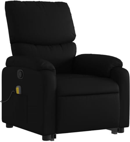 vidaXL Massagesessel, Sessel mit Aufstehhilfe, Relaxsessel mit Liegefunktion Vibrationsfunktion, Fernsehsessel Liegesessel Aufstehsessel, Schwarz Kunstleder