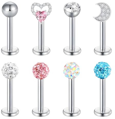 jagosen 8Stk 16G Tragus Piercing 8MM Pircingssets Ohr Tragus Helix Piercing Set Chirurgenstahl CZ Labret Forward Helix Conch Piercing Ohr Schmuck