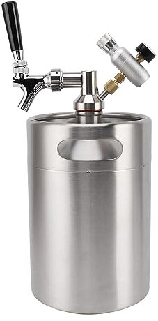 Mini Fût de Bière 5 L en Acier Inoxydable avec Système de Robinet Pressurisé et Régulateur de Pression 60 PSI pour Bière Maison, Bar à Domicile, Dégustation entre Amis