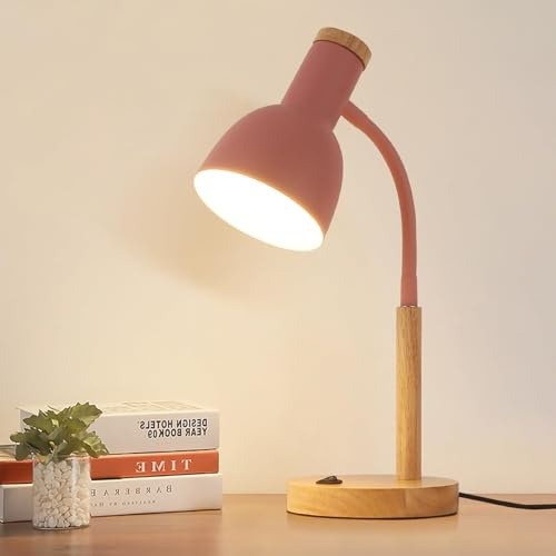 kaixunl Metall und Holz Schreibtischlampe, Nordischer Moderner Stil Desk Lamp, Metall Nachttischlampe, Lampenkopfrichtung Verstellbar, für Schlafzimmer, Arbeitszimmer, Kinderzimmer, E27, D15 X H47