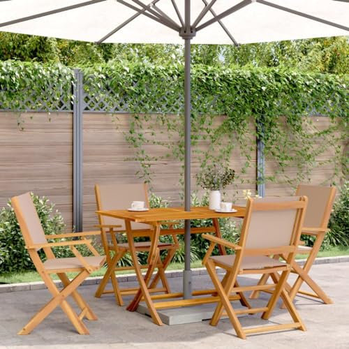 Tidyard Gartenstühle 4 STK. Gartenstuhl Campingstuhl Balkonstuhl Klappbar Taupe Stoff und Massivholz3 33