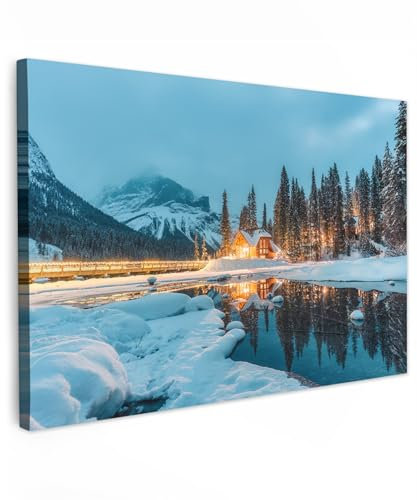 MuchoWow© Cuadros Decoracion Salon Modernos 120x80 cm para Dormitorios Cuadro Decorativos de Salon Lienzos Decorativo Pared Comedor Decoracion Pasillo Paisaje de invierno - Naturaleza - Casa