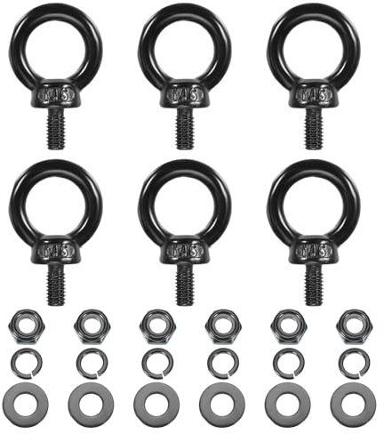 PATIKIL M6x12mm Lifting Shoulder Eye Bolt, 6Pcs 304 Stainless Steel Lifting Ring Threaded Eyebolt with Hex Lock Nut/Lock Washer/Flat Washer for Hanging Hammocks Articles, Black