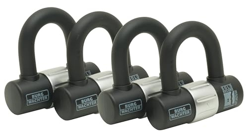 Burg Wächter 100D Quadra Sold Secure Gold Keyed Alike U Lock Quad Pack, Black