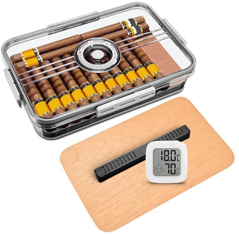 CIGARLOONG Cigar Humidor with Hygrometer and Humidifier Cedar Wood & PP Multi-Storey Airtight Cigar Storage Box/Case for 30 Cigars (Small)