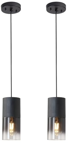 Peskoe 2x Industrie Glas Hängelampe mit Batterie,Ohne Stromanschluss Hängelampen mit batteriebetrieben,Fernbedienung Pendelleuchte für Kücheninsel,Wiederaufladbar Pendellampe