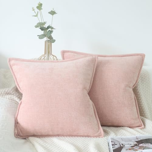 OYIMUA Rosa Kissenbezug 40x40 Chenille 2er Set Zierkissen | Dekorative Kissenbezüge Sofakissen Kuschelkissen Weich Kissenhüllen Wohnzimmer Schlafzimmer Boho Deko Pillow Cover
