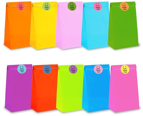40 PCS Paper Party Bags, Kraft Gift Bags, Kids Party Bag with 40 Stickers, Party Bag for Party, Class, Birthday, Wedding (130 × 80 × 240mm)