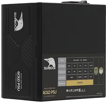 Fuente ALIMENTACION 1000W Gold Black Pro SLIMBOOK | 1000W | Full Modular | ATX 3.1 | PCIe 5.1 | Certificación 80 Plus Gold.