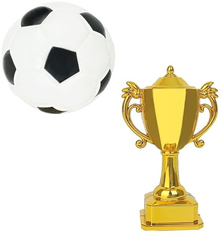 2-Pack Football Cake Decorations, Football Cake Topper with Trophy Cup, Soccer Theme Party Supplies for Boys Birthday, Father's Day Celebration, Cake Decor (Football 6cm, Trophy 8.5x5cm)