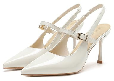 WQHPLMD Womens Pointed Toe Ankle Strap Pumps Stilettos Slingback Sandals Office Wedding Dress Shoes 8cm