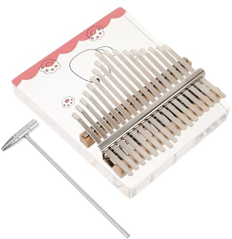 TOGEVAL Kalimba mit 17 Tasten Daumenklavier aus Transparentem Acryl und Stahl Tragbares Kleiner Musikinstrument mit Glattem Spielgefühl Cartoon Muster für Anfänger und Musikliebhaber
