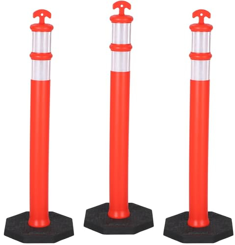 42 Traffic Delineator Posts 3 Pack,Safety Cones Heavy-Duty with Reflective Collars & Weighted Base for Construction, Parking Lots & Driving Practice