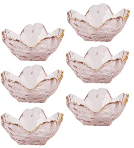 SILENRADAWN Set 6 Pezzi Piattini in Vetro Porpora a Forma di Fiore Bordo Dorato, Vassoio Decorativo per Servire Snack e Dolci, per Uso Domestico e Regali Housewarming