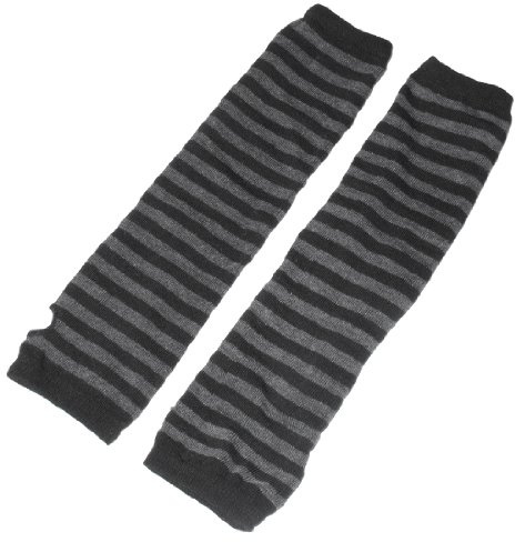 sourcing map Punk Gothic Striped Long Fingerless Gloves Winter Knitted Stretchy Mittens Arm Warmer Elbow Length Thumb Hole Gloves Dark Gray One Size
